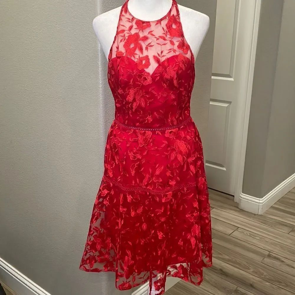 David’s Bridal Lace Halter Sleeveless MIDI Dress